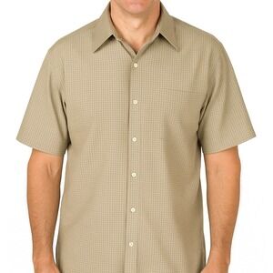 Van Heusen Dress Shirt Mens 17 17 1/2 Brown/Tan Plaid Shrt Sleeve Button Front